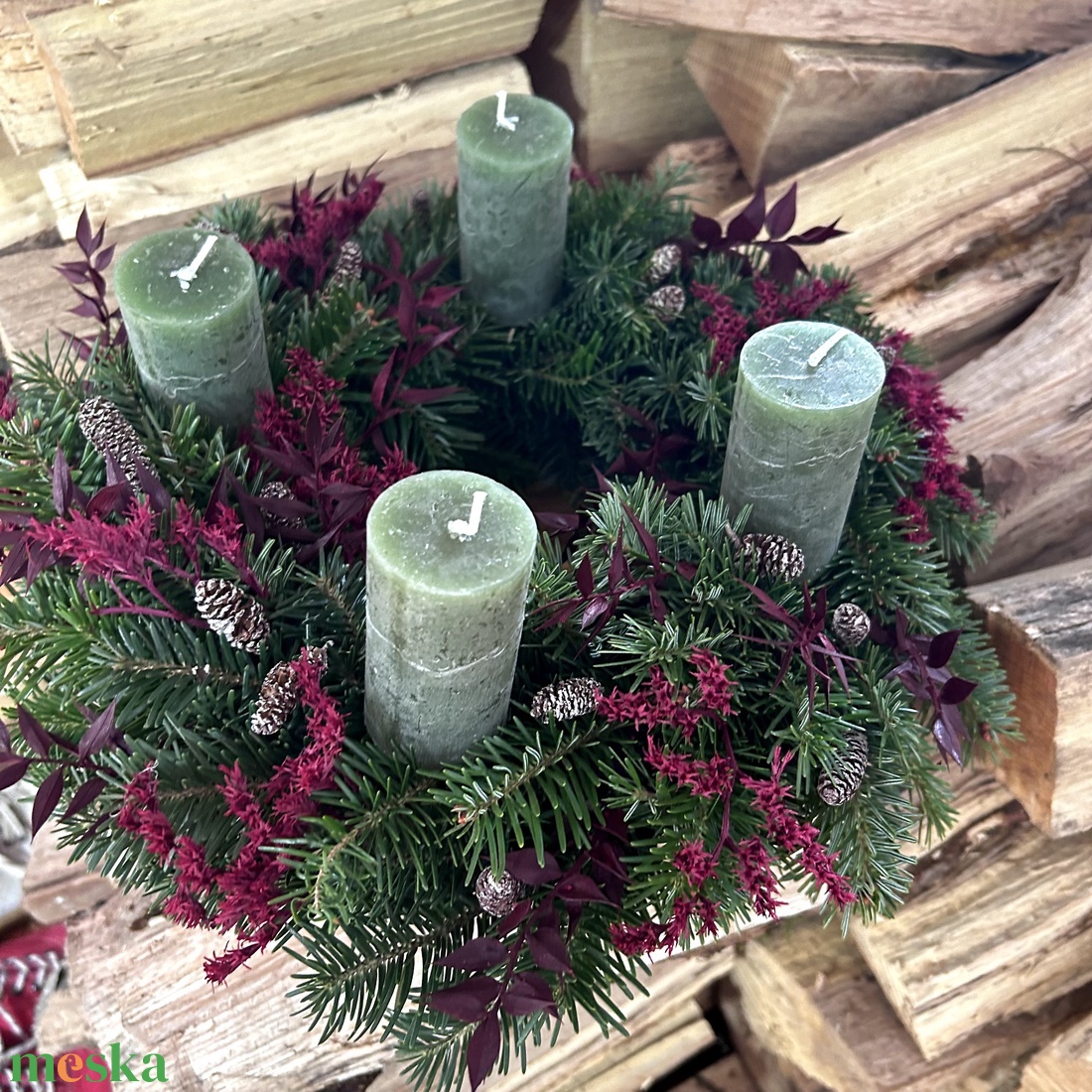 Adventi koszorú friss zöldekkel - karácsony - adventi díszek - adventi koszorú - Meska.hu