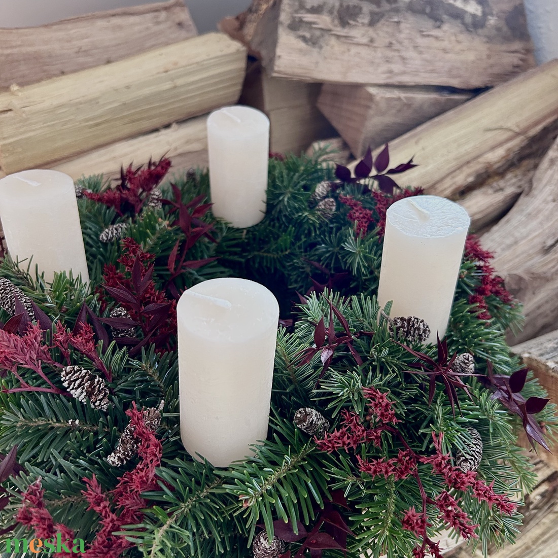 Adventi koszorú friss zöldekkel - karácsony - adventi díszek - adventi koszorú - Meska.hu