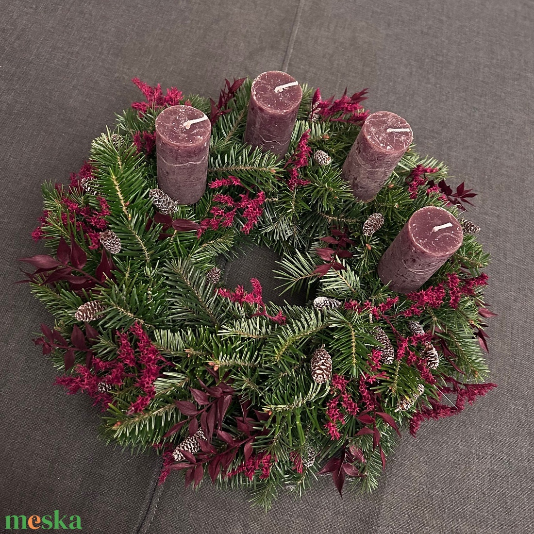Adventi koszorú friss zöldekkel - karácsony - adventi díszek - adventi koszorú - Meska.hu