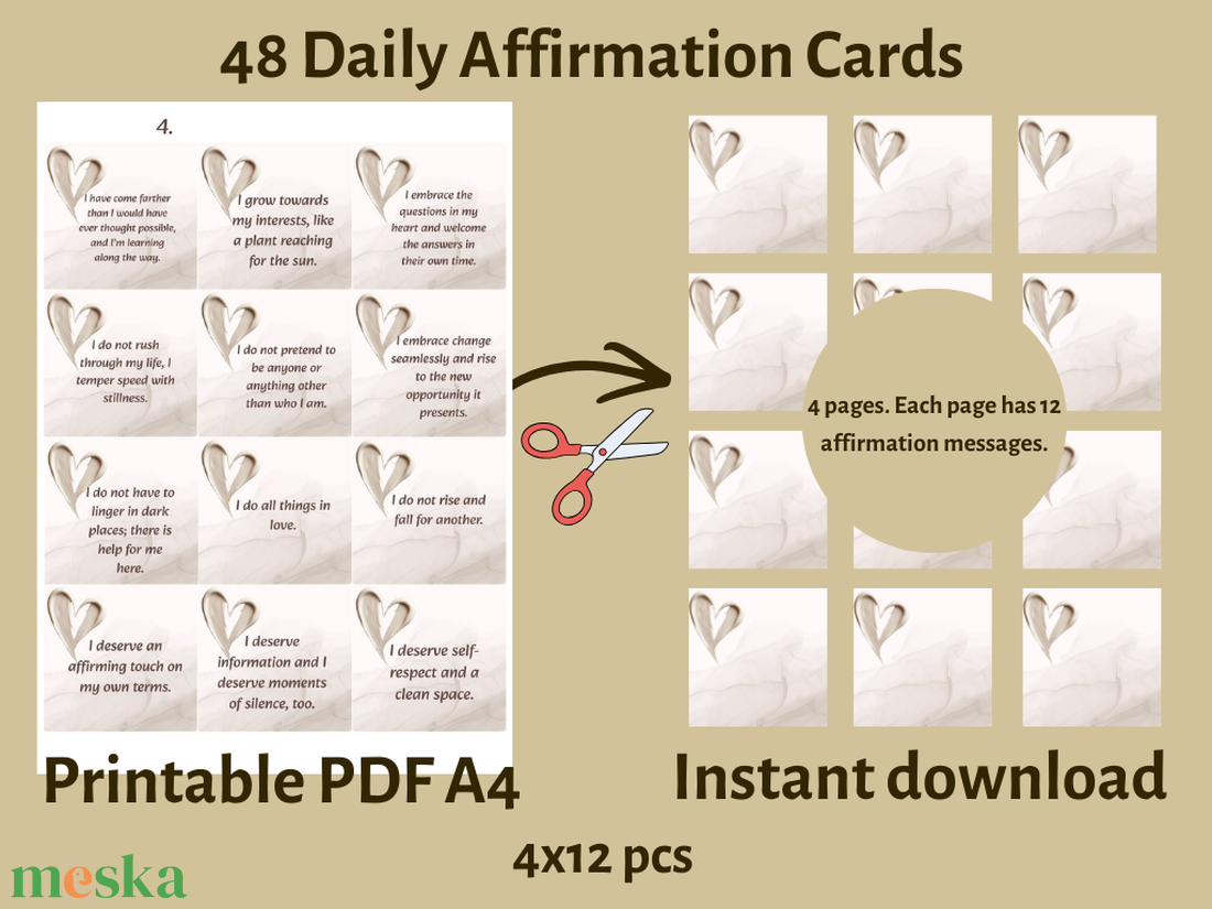 Megerősítő motivációs kártyák szív mintával angol nyelvű 48 kártya - művészet - naptárkártyák, sportkártyák - Meska.hu