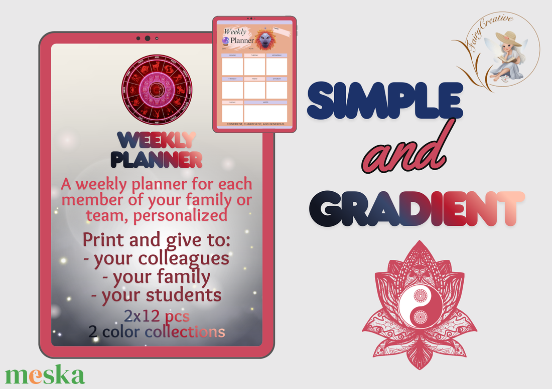 Csillagjegy horoszkóp heti tervező nyomtatható letölthető naptár angol 2 minta 2 design 24 db - otthon & életmód - papír, írószer - naptár & tervező - Meska.hu