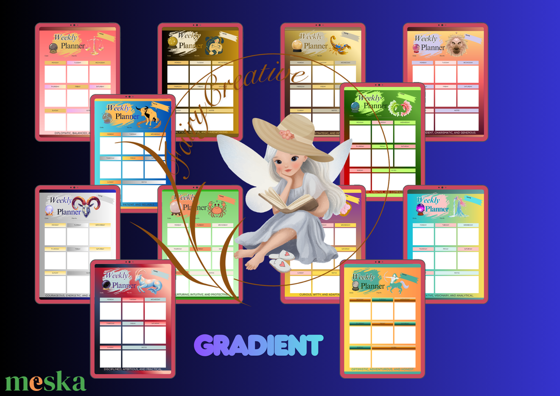 Csillagjegy horoszkóp heti tervező nyomtatható letölthető naptár angol 2 minta 2 design 24 db - otthon & életmód - papír, írószer - naptár & tervező - Meska.hu