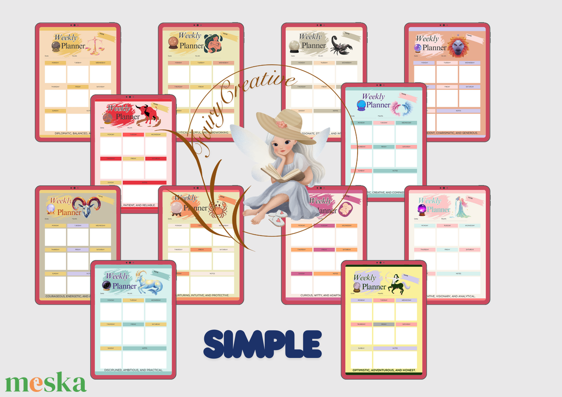 Csillagjegy horoszkóp heti tervező nyomtatható letölthető naptár angol 2 minta 2 design 24 db - otthon & életmód - papír, írószer - naptár & tervező - Meska.hu