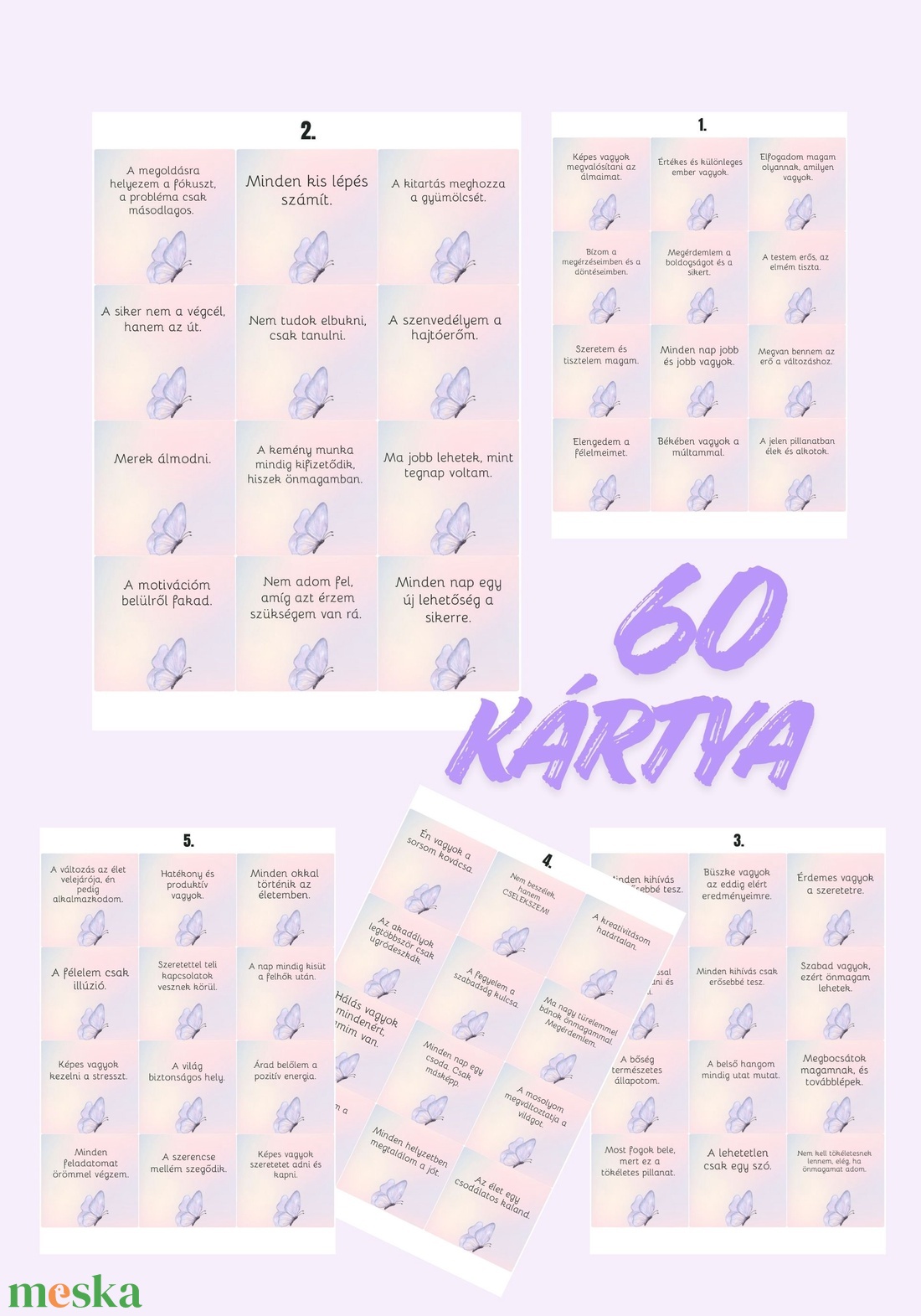 Megerősítő motivációs kártyák 60 kártya tudatosság  - művészet - naptárkártyák, sportkártyák - Meska.hu