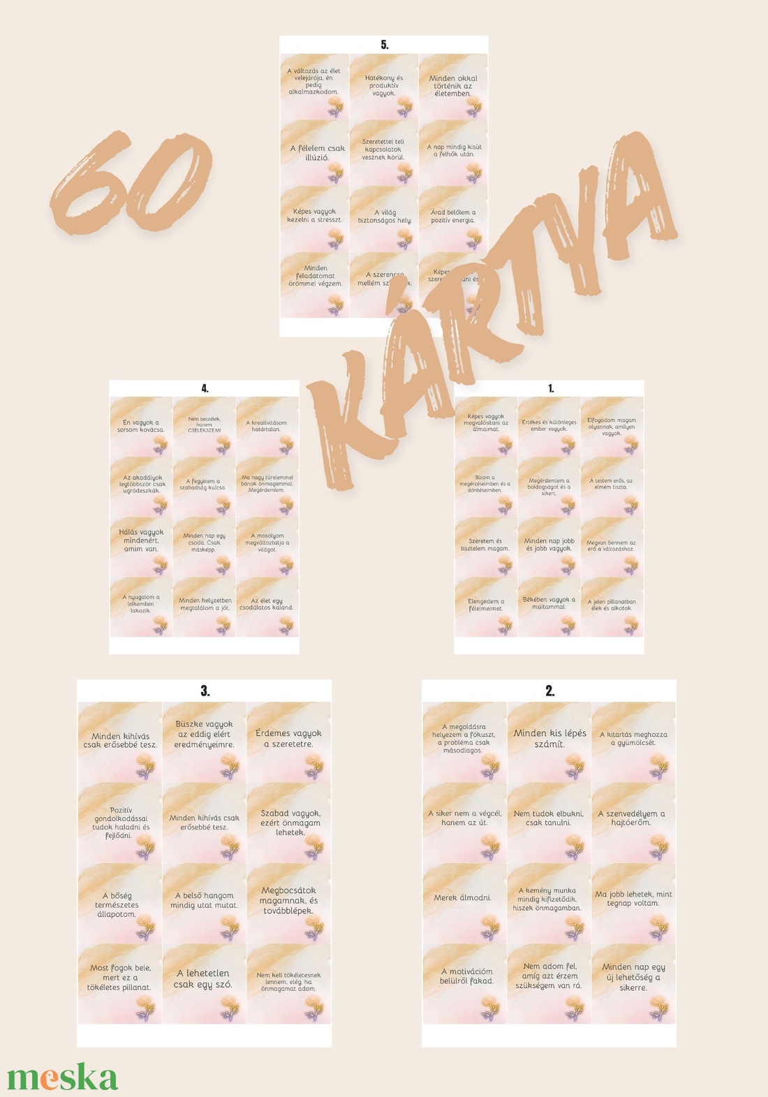 Megerősítő motivációs kártyák 60 kártya tudatosság  - művészet - naptárkártyák, sportkártyák - Meska.hu