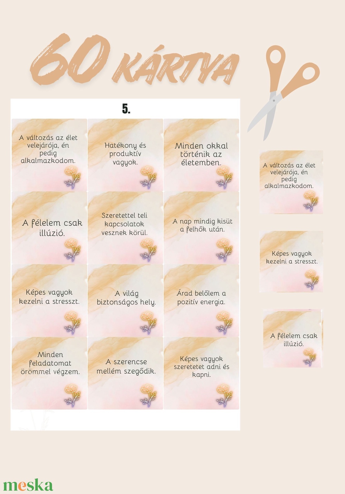 Megerősítő motivációs kártyák 60 kártya tudatosság  - művészet - naptárkártyák, sportkártyák - Meska.hu