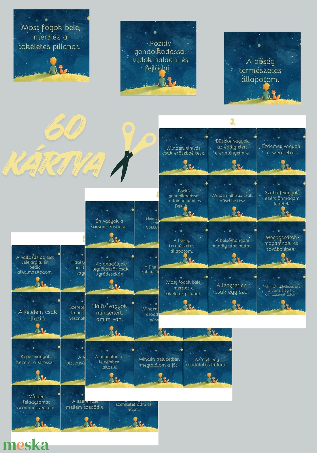 Megerősítő motivációs kártyák 60 kártya tudatosság  - művészet - naptárkártyák, sportkártyák - Meska.hu