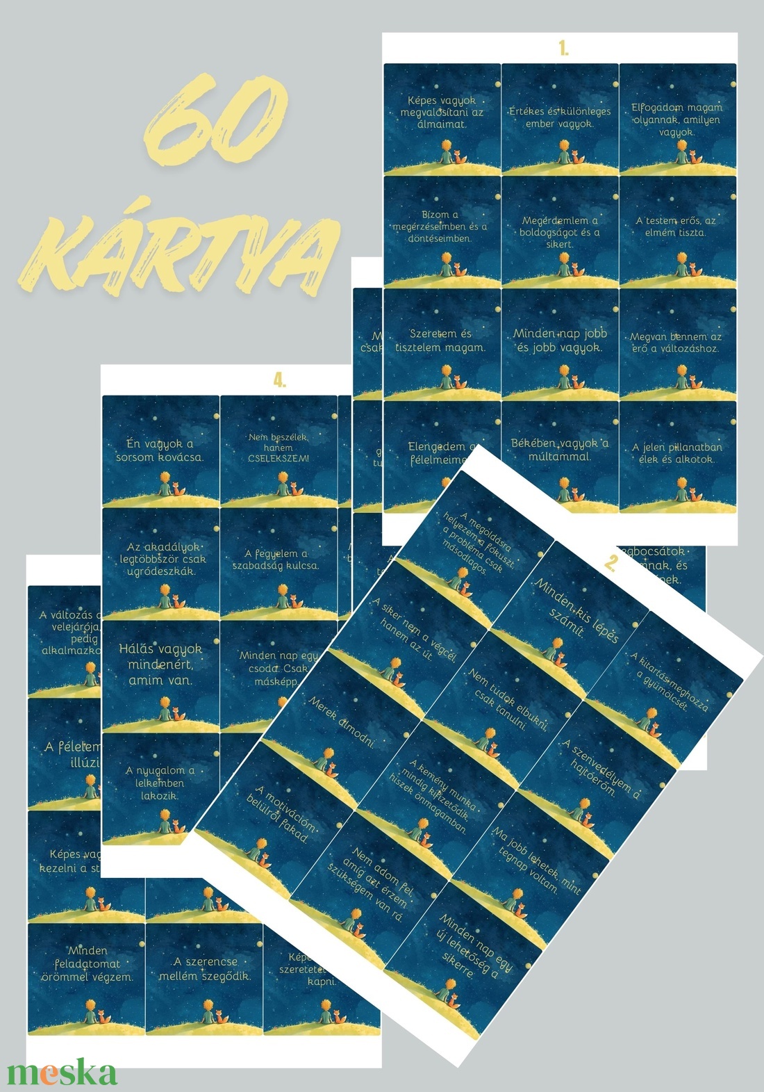 Megerősítő motivációs kártyák 60 kártya tudatosság  - művészet - naptárkártyák, sportkártyák - Meska.hu