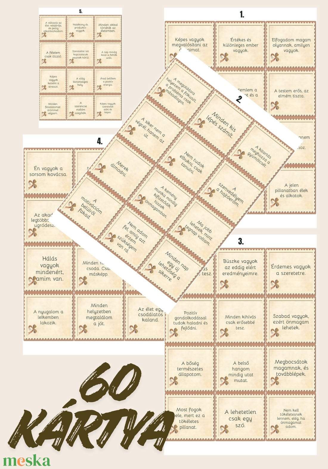 Megerősítő motivációs kártyák 60 kártya tudatosság  - művészet - naptárkártyák, sportkártyák - Meska.hu