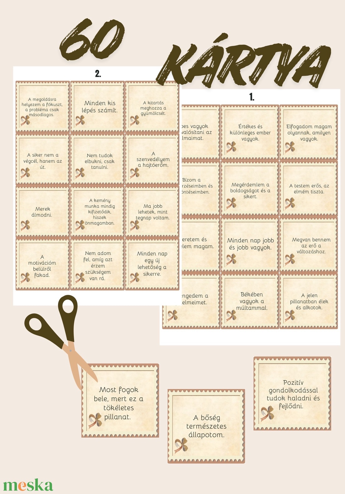 Megerősítő motivációs kártyák 60 kártya tudatosság  - művészet - naptárkártyák, sportkártyák - Meska.hu