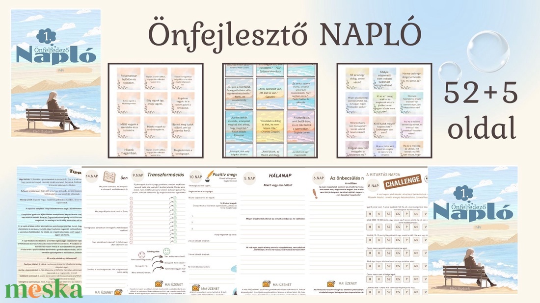 Fejlesztő önismereti mentálhigiénés napló mentális egészség öngondoskodás életvezető tervező önfejlesztő spirituális  - otthon & életmód - papír, írószer - jegyzetfüzet & napló - Meska.hu