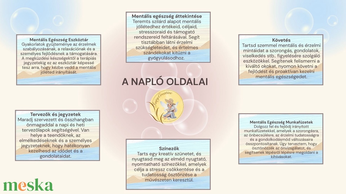 Fejlesztő önismereti mentálhigiénés napló mentális egészség öngondoskodás életvezető tervező önfejlesztő spirituális  - otthon & életmód - papír, írószer - jegyzetfüzet & napló - Meska.hu