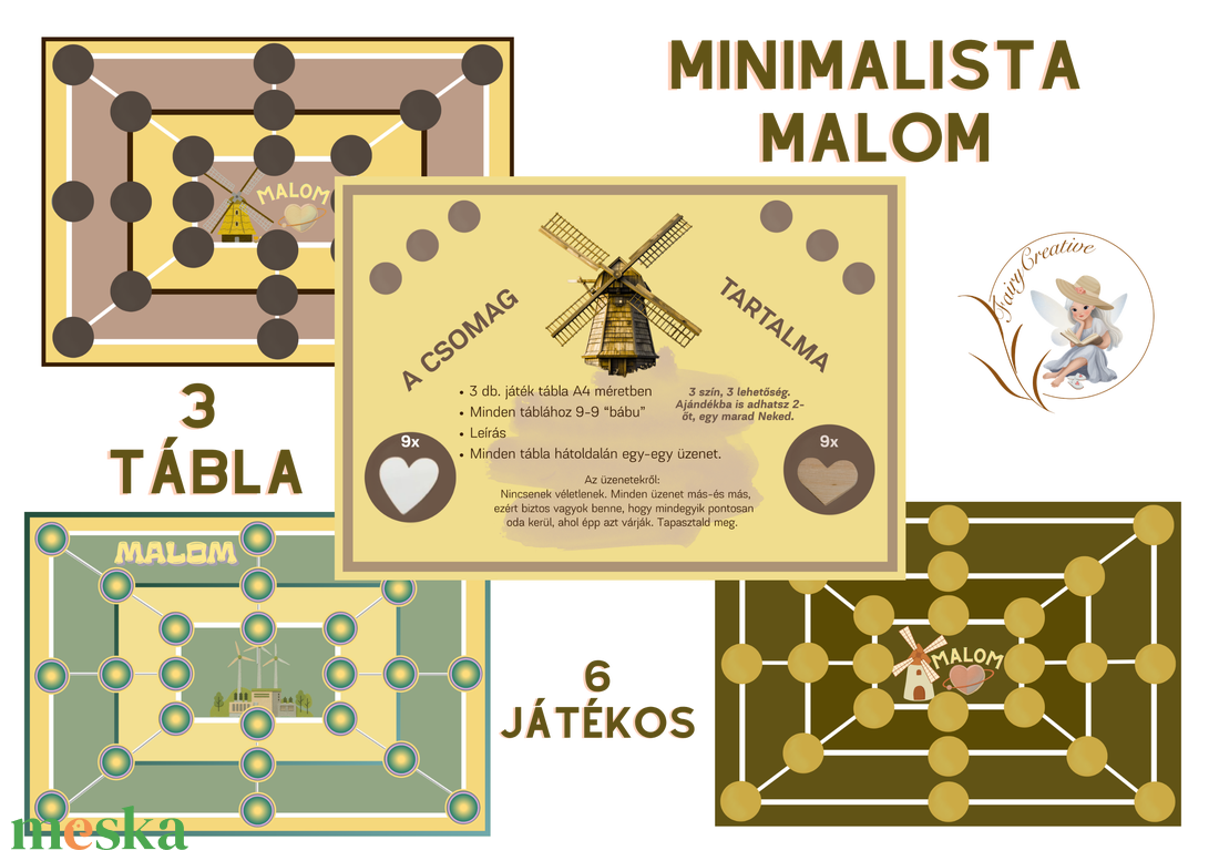 Malom társasjáték 3 db 1 csomagban  motivációs üzenet minimalista stílus táblajáték  - játék & sport - táblajáték és kártyajáték - társasjátékok - dobókocka - Meska.hu