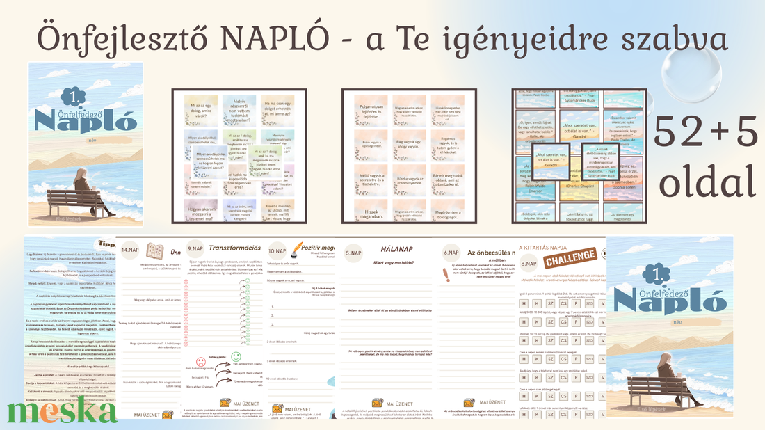 Önismereti fejlesztő mentálhigiénés napló mentális egészség öngondoskodás életvezető tervező önfejlesztő spirituális  - otthon & életmód - papír, írószer - jegyzetfüzet & napló - Meska.hu