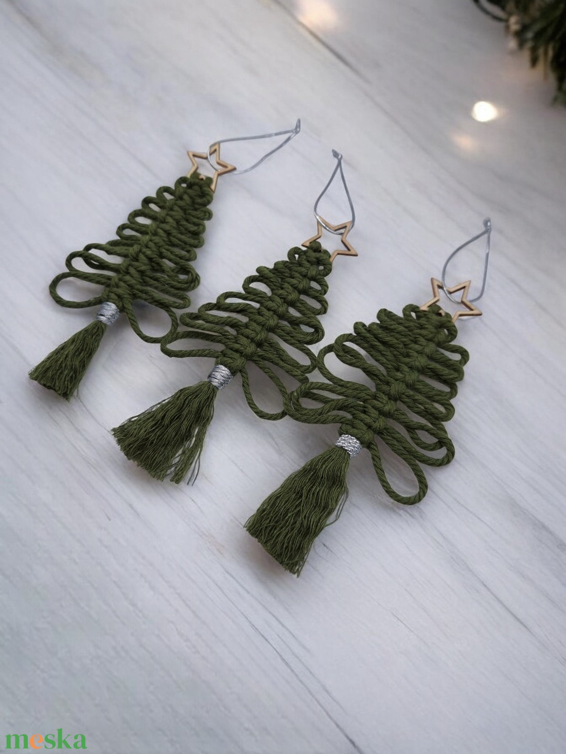 Makramé Karácsonyfadísz Szett  Zöld fenyők - karácsony - karácsonyi lakásdekoráció - karácsonyfadíszek - Meska.hu