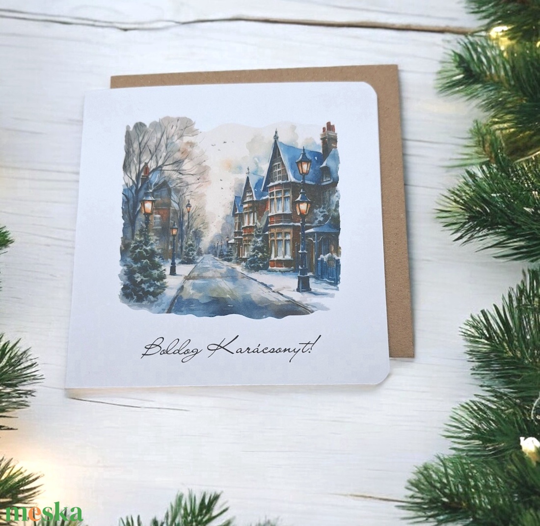 Karácsonyi Képeslap - Ünnepi Utcakép - karácsony - karácsonyi ajándékozás - karácsonyi képeslap, üdvözlőlap, ajándékkísérő - Meska.hu