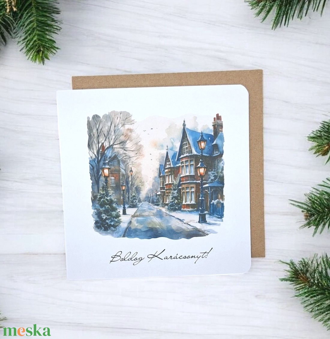 Karácsonyi Képeslap - Ünnepi Utcakép - karácsony - karácsonyi ajándékozás - karácsonyi képeslap, üdvözlőlap, ajándékkísérő - Meska.hu