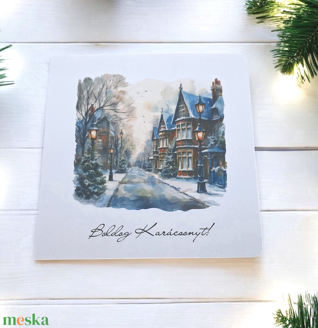 Karácsonyi Képeslap - Ünnepi Utcakép - karácsony - karácsonyi ajándékozás - karácsonyi képeslap, üdvözlőlap, ajándékkísérő - Meska.hu