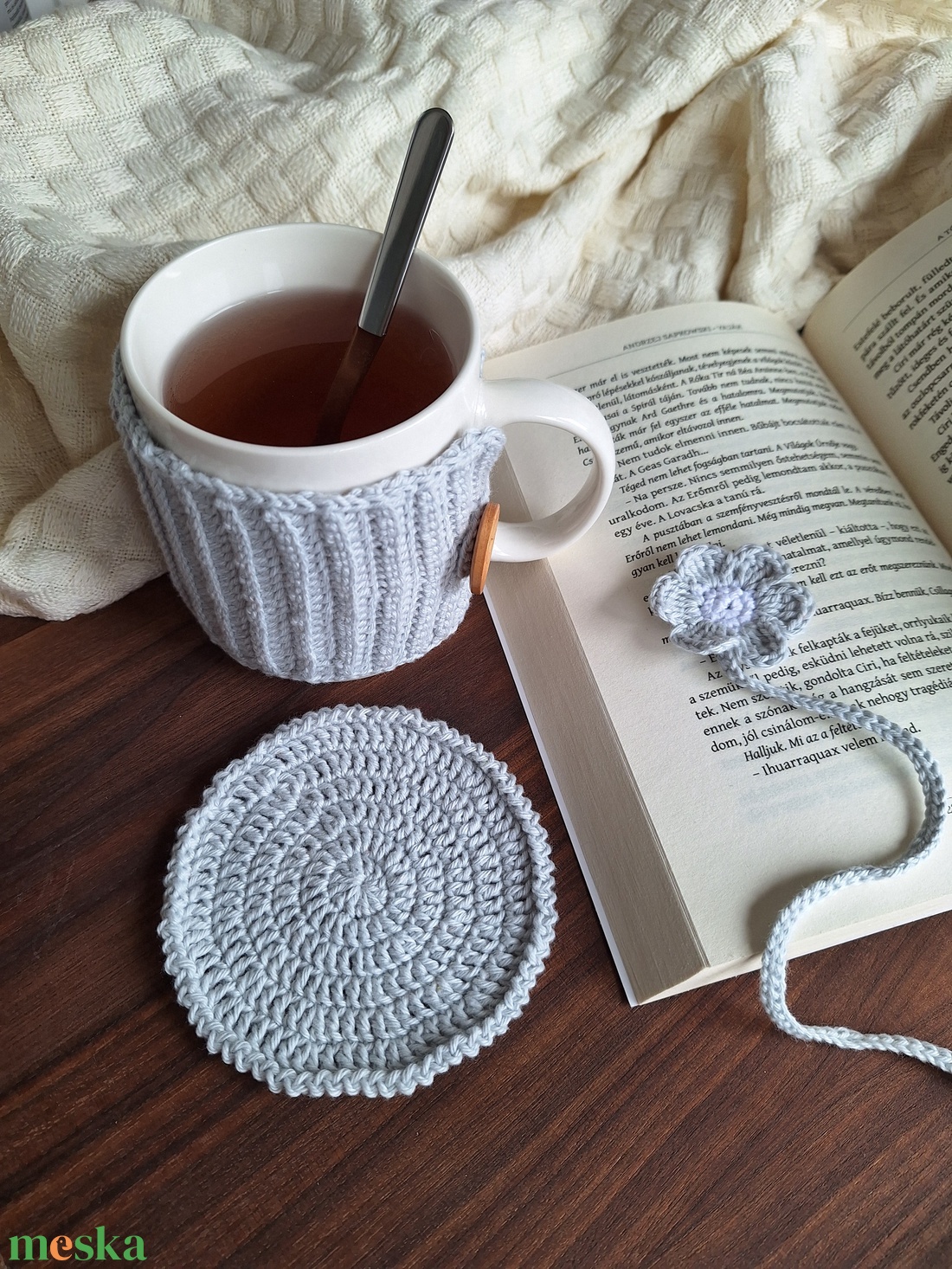 Ajándékcsomag - teás, kávés (kékes szürke) - otthon & életmód - konyhafelszerelés, tálalás - tálalás - tányér- és poháralátét - Meska.hu