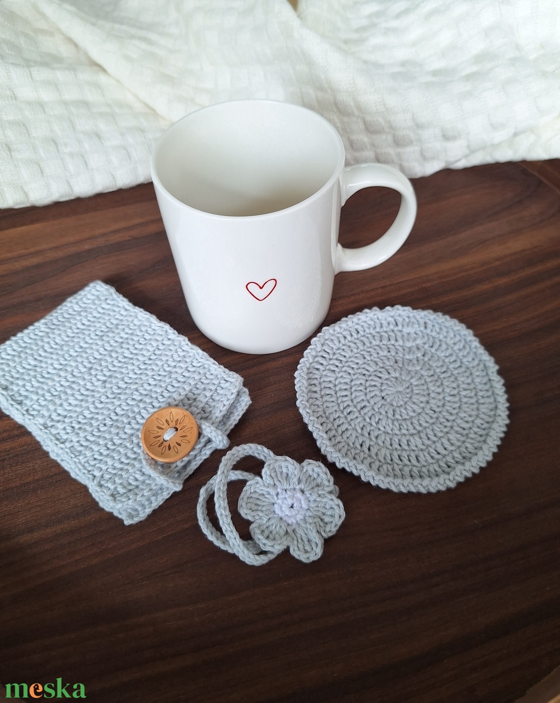 Ajándékcsomag - teás, kávés (kékes szürke) - otthon & életmód - konyhafelszerelés, tálalás - tálalás - tányér- és poháralátét - Meska.hu