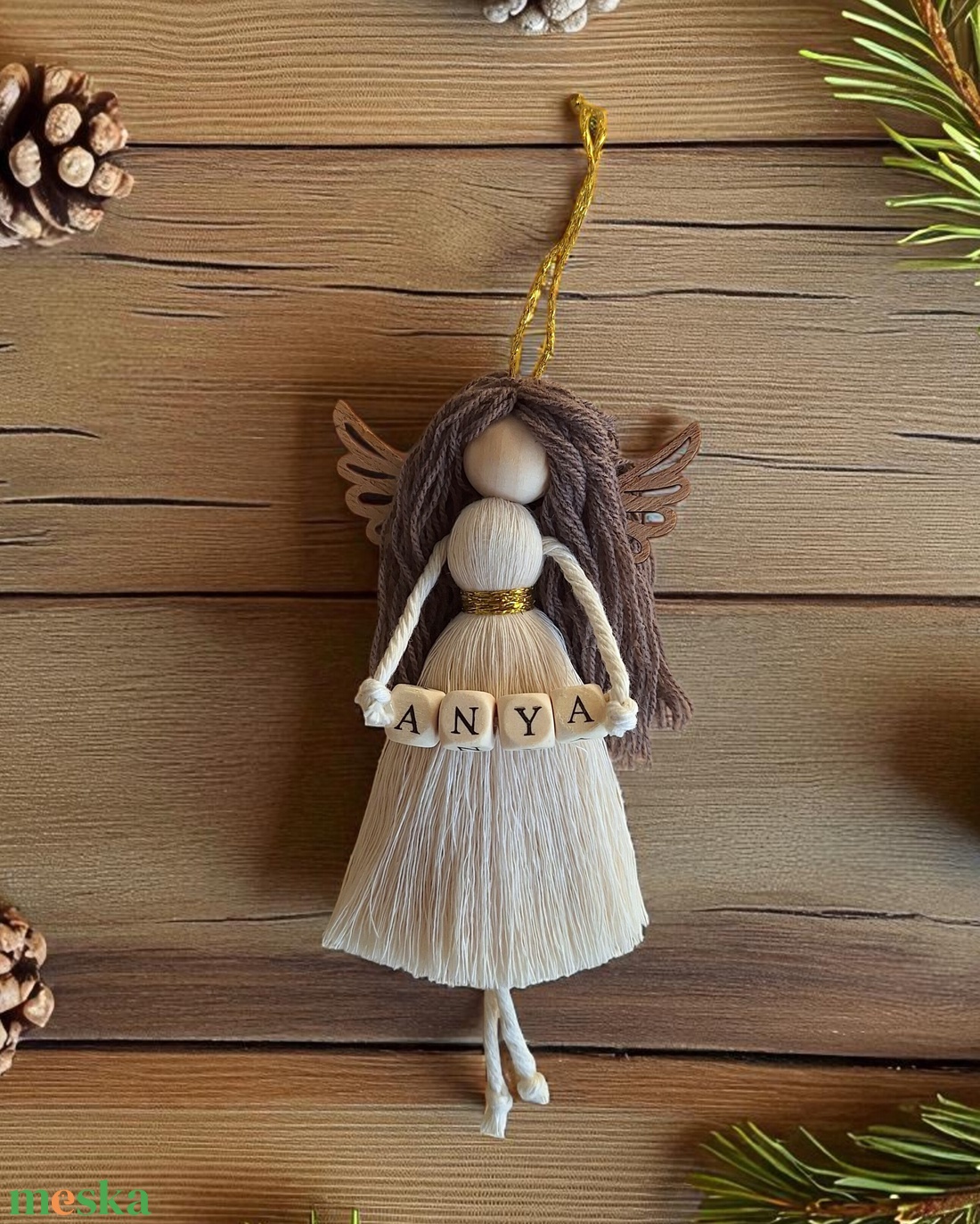Makramé angyal, karácsonyfadísz, angyaldísz - ANYA - karácsony - karácsonyi lakásdekoráció - karácsonyfadíszek - Meska.hu