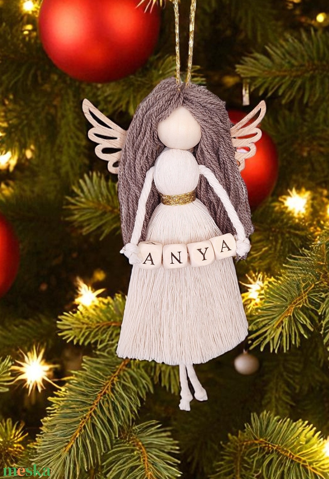 Makramé angyal, karácsonyfadísz, angyaldísz - ANYA - karácsony - karácsonyi lakásdekoráció - karácsonyfadíszek - Meska.hu