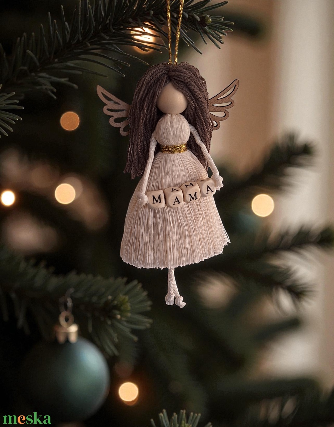 Makramé angyal, karácsonyfadísz, angyaldísz - MAMA - karácsony - karácsonyi lakásdekoráció - karácsonyfadíszek - Meska.hu