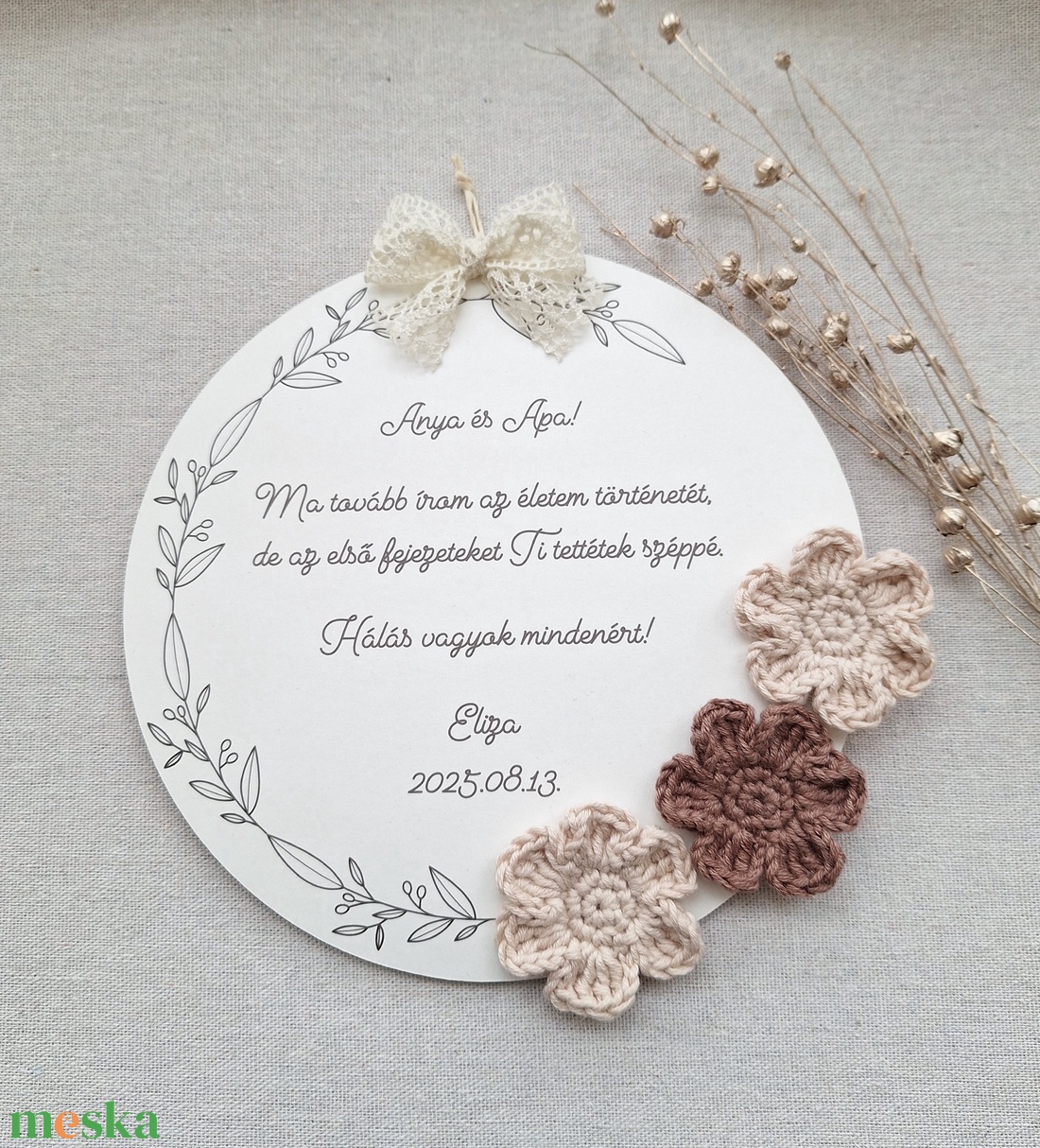 Szülőköszöntő kép - horgolt virágokkal - esküvő - emlék & ajándék - szülőköszöntő ajándék - Meska.hu