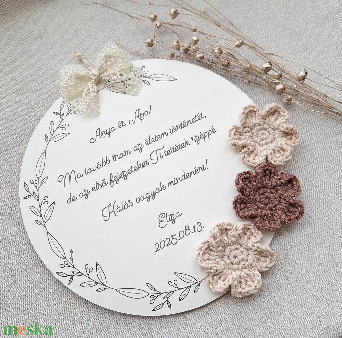Szülőköszöntő kép - horgolt virágokkal - esküvő - emlék & ajándék - szülőköszöntő ajándék - Meska.hu
