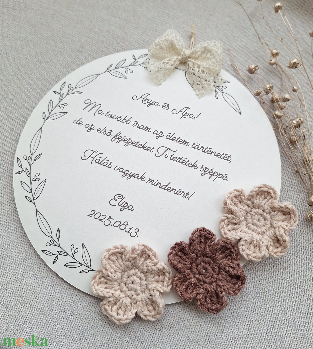 Szülőköszöntő kép - horgolt virágokkal - esküvő - emlék & ajándék - szülőköszöntő ajándék - Meska.hu