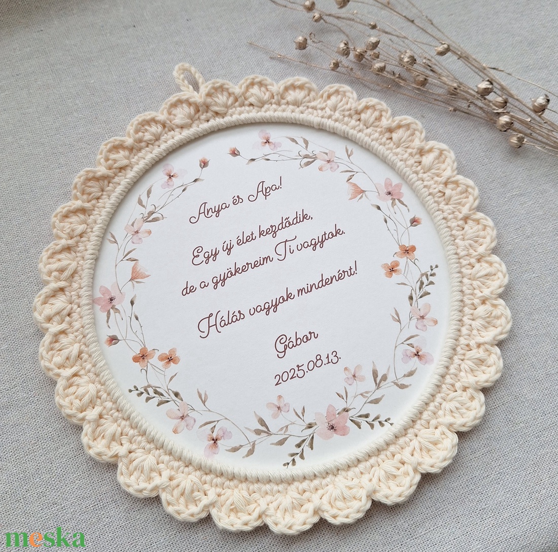 Szülőköszöntő horgolt kép - krém szín - esküvő - emlék & ajándék - szülőköszöntő ajándék - Meska.hu