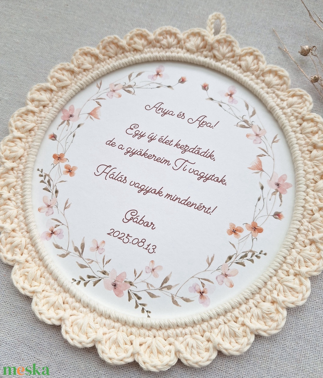 Szülőköszöntő horgolt kép - krém szín - esküvő - emlék & ajándék - szülőköszöntő ajándék - Meska.hu