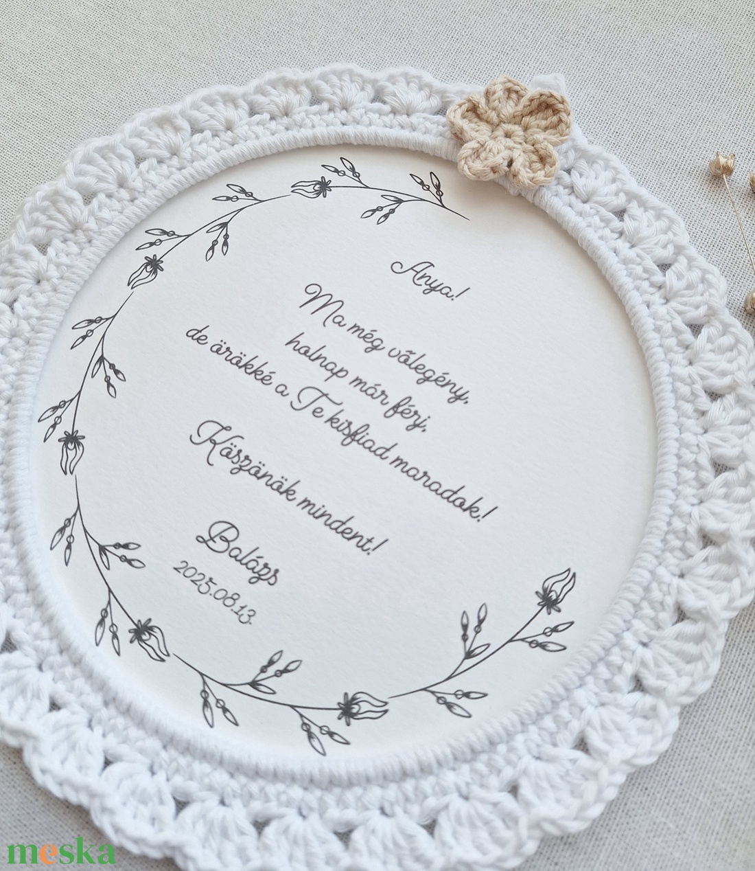 Szülőköszöntő horgolt kép - fehér, horgolt virágos - esküvő - emlék & ajándék - szülőköszöntő ajándék - Meska.hu