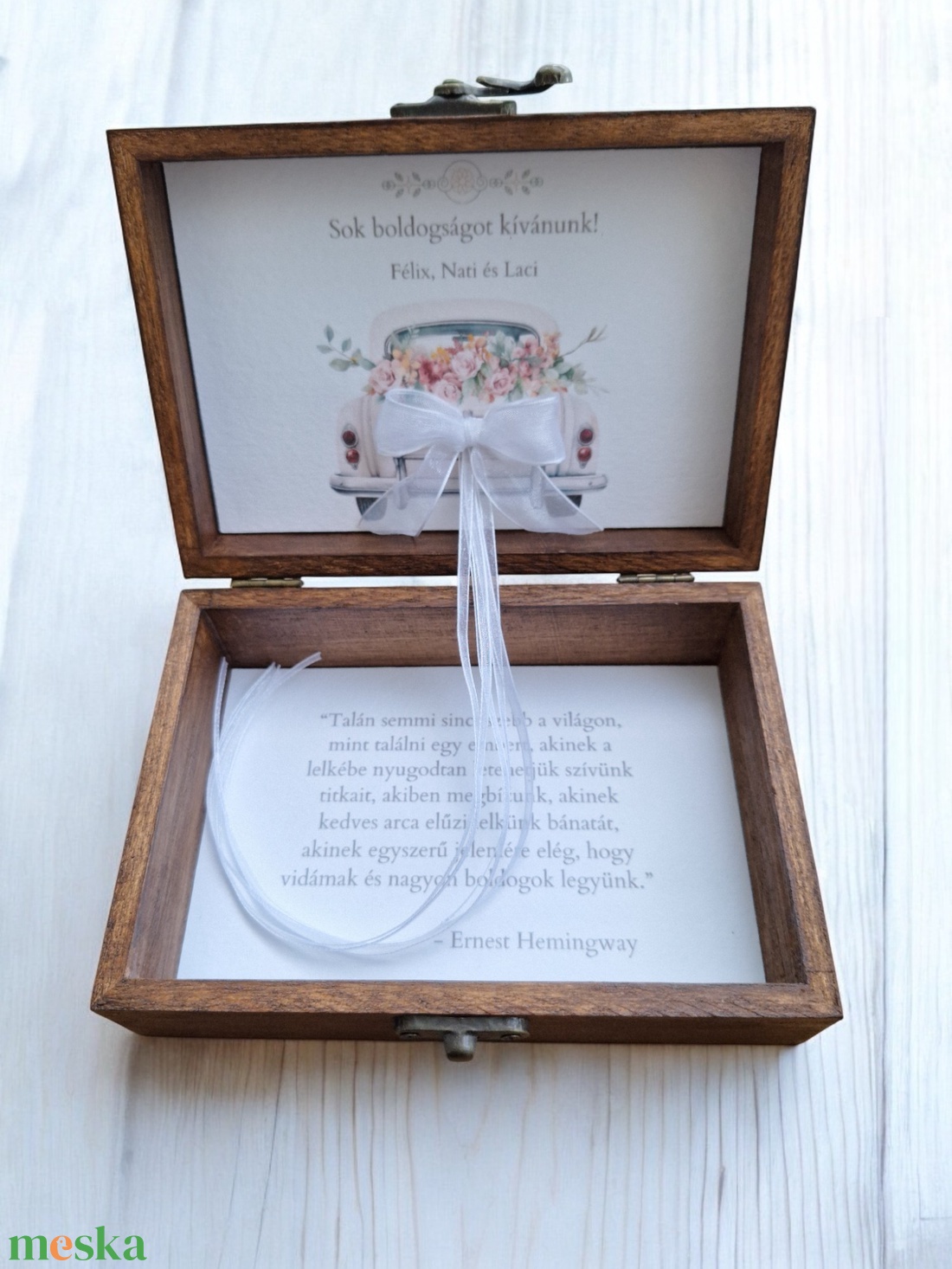 Esküvői pénzátadó doboz, nászajándék - sötét dió, tükörfólia (arany) - esküvő - emlék & ajándék - nászajándék - esküvői pénzátadó doboz - Meska.hu