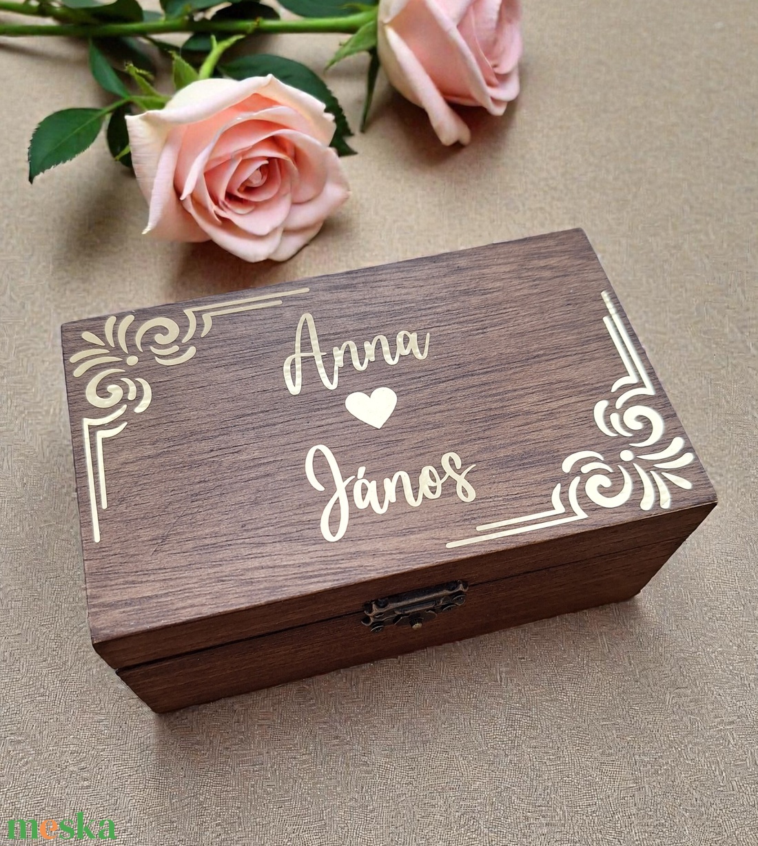 Esküvői pénzátadó doboz, nászajándék - sötét dió, arany tükörfólia  - esküvő - emlék & ajándék - nászajándék - esküvői pénzátadó doboz - Meska.hu