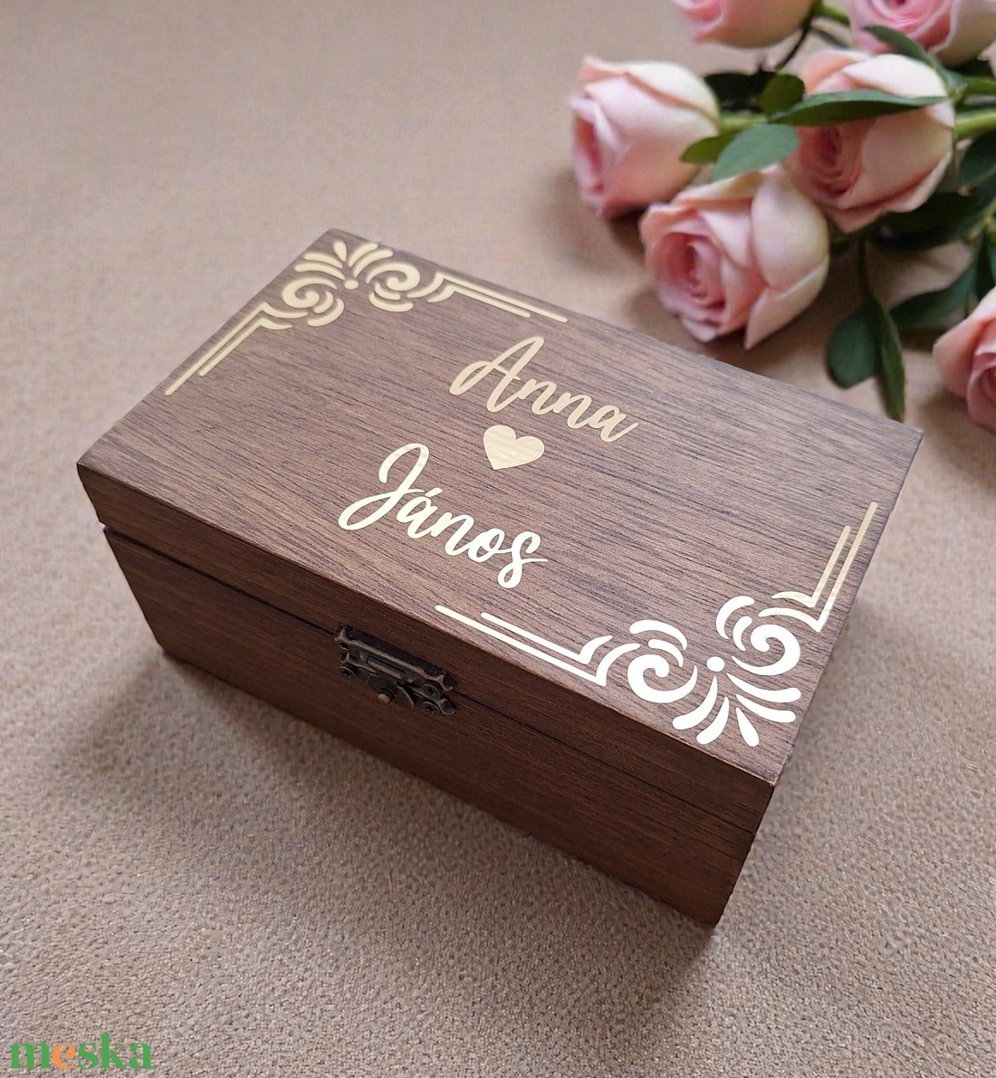 Esküvői pénzátadó doboz, nászajándék - sötét dió, arany tükörfólia  - esküvő - emlék & ajándék - nászajándék - esküvői pénzátadó doboz - Meska.hu