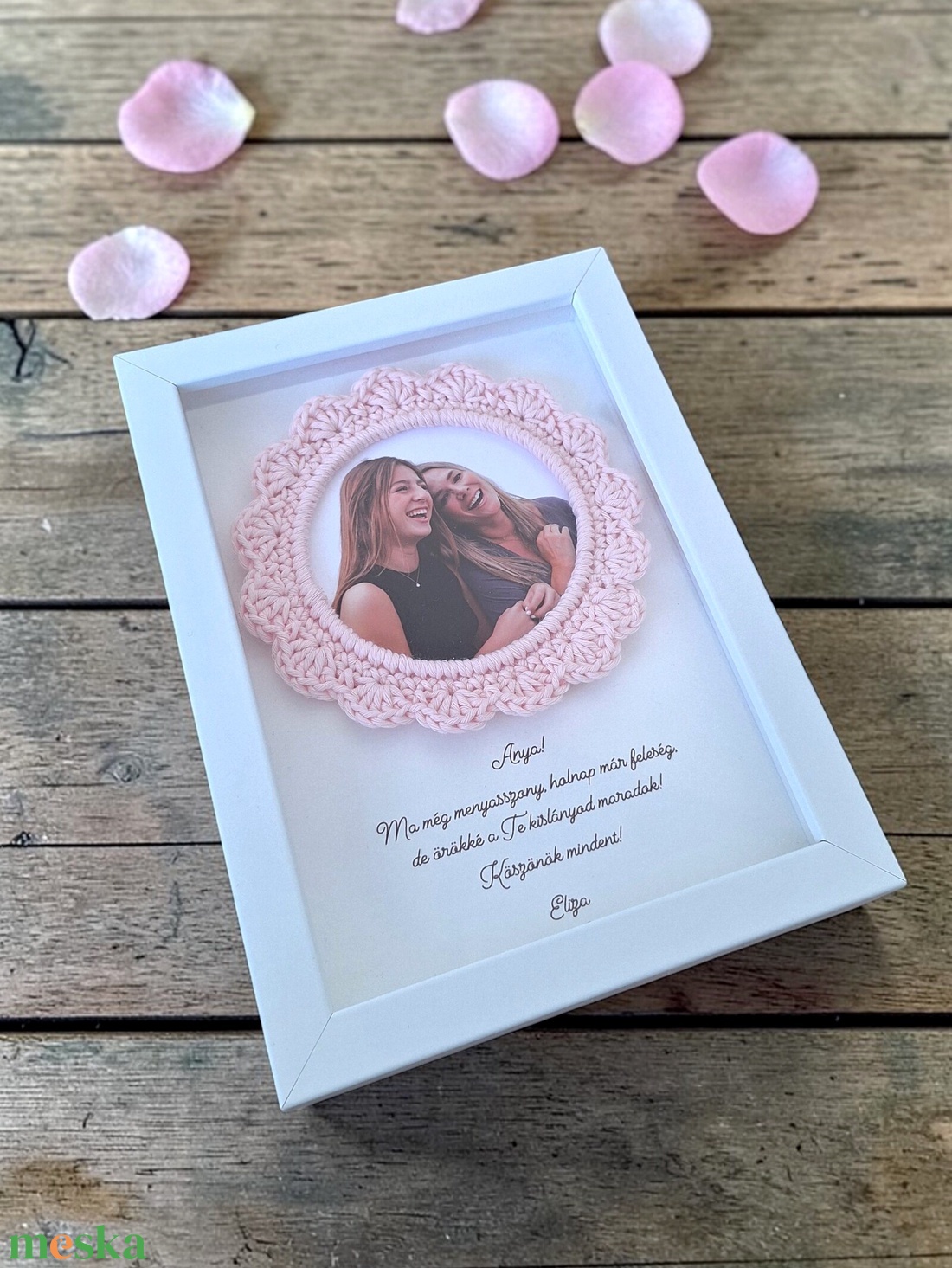 Szülőköszöntő fényképes képkeret - horgolt - esküvő - emlék & ajándék - szülőköszöntő ajándék - Meska.hu
