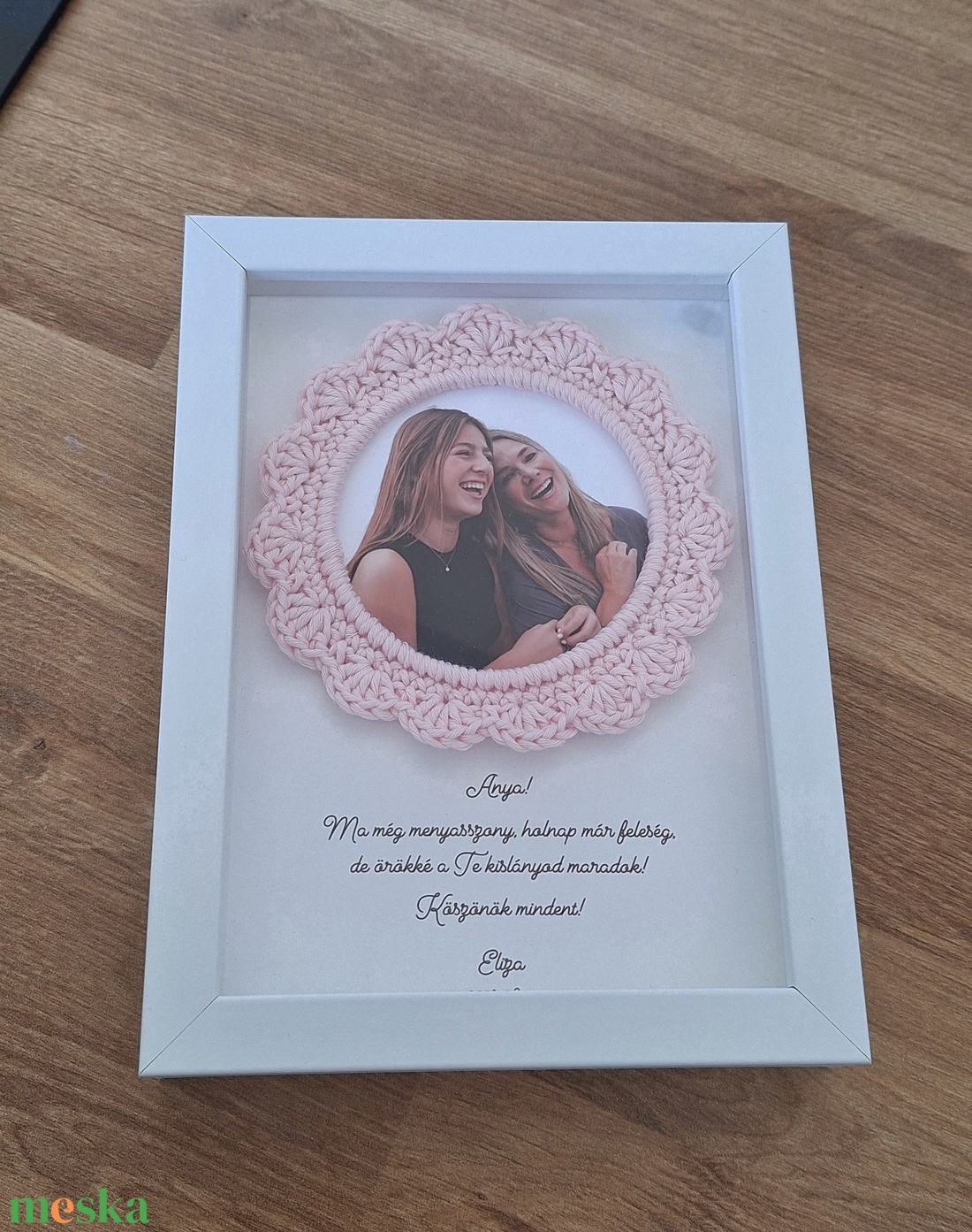 Szülőköszöntő fényképes képkeret - horgolt - esküvő - emlék & ajándék - szülőköszöntő ajándék - Meska.hu