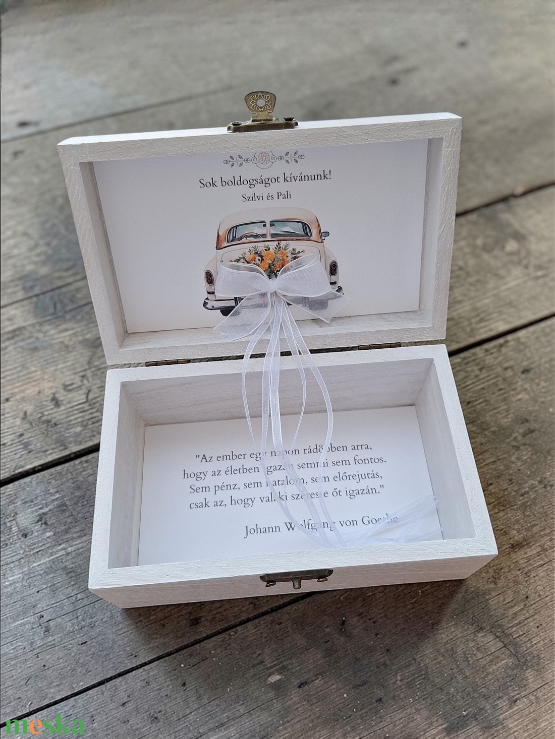 Esküvői pénzátadó doboz, nászajándék - nyírfa, rosegold tükörfólia  - esküvő - emlék & ajándék - nászajándék - esküvői pénzátadó doboz - Meska.hu