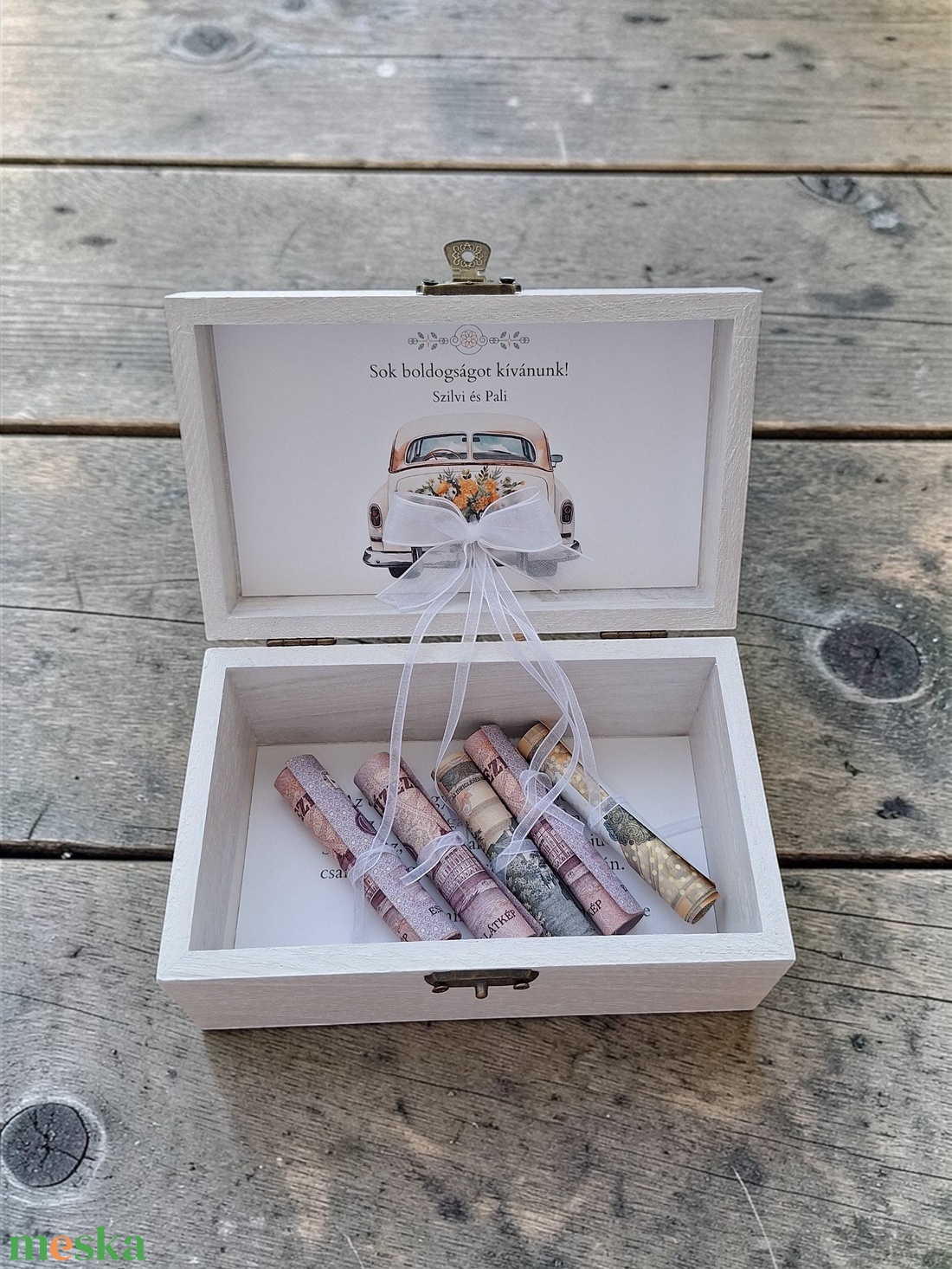 Esküvői pénzátadó doboz, nászajándék - nyírfa, rosegold tükörfólia  - esküvő - emlék & ajándék - nászajándék - esküvői pénzátadó doboz - Meska.hu