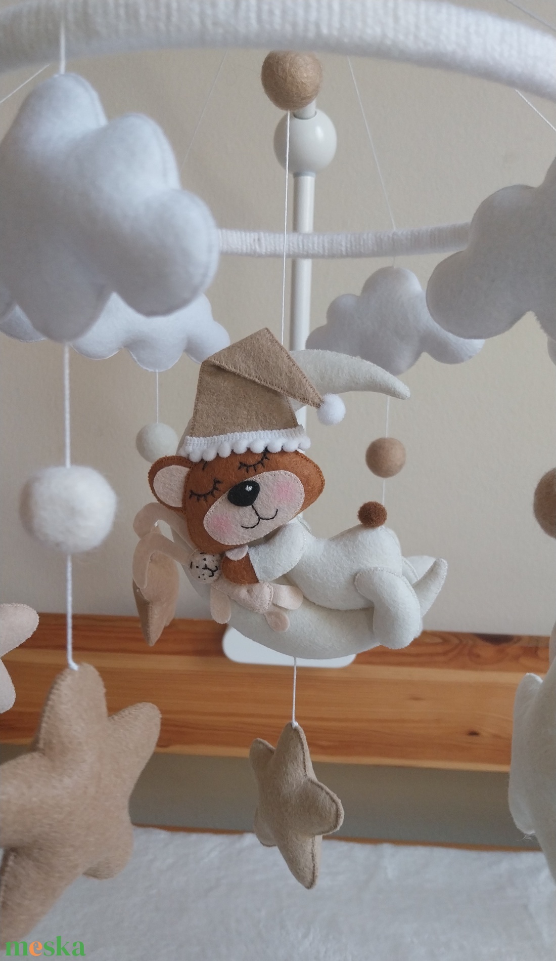 Jó éjszakát Kicsim! bézs-barna kiságyforgó, natúr színekkel, körforgó, kiságy forgó  - baba - mama - baba játékok - kiságyforgó - Meska.hu