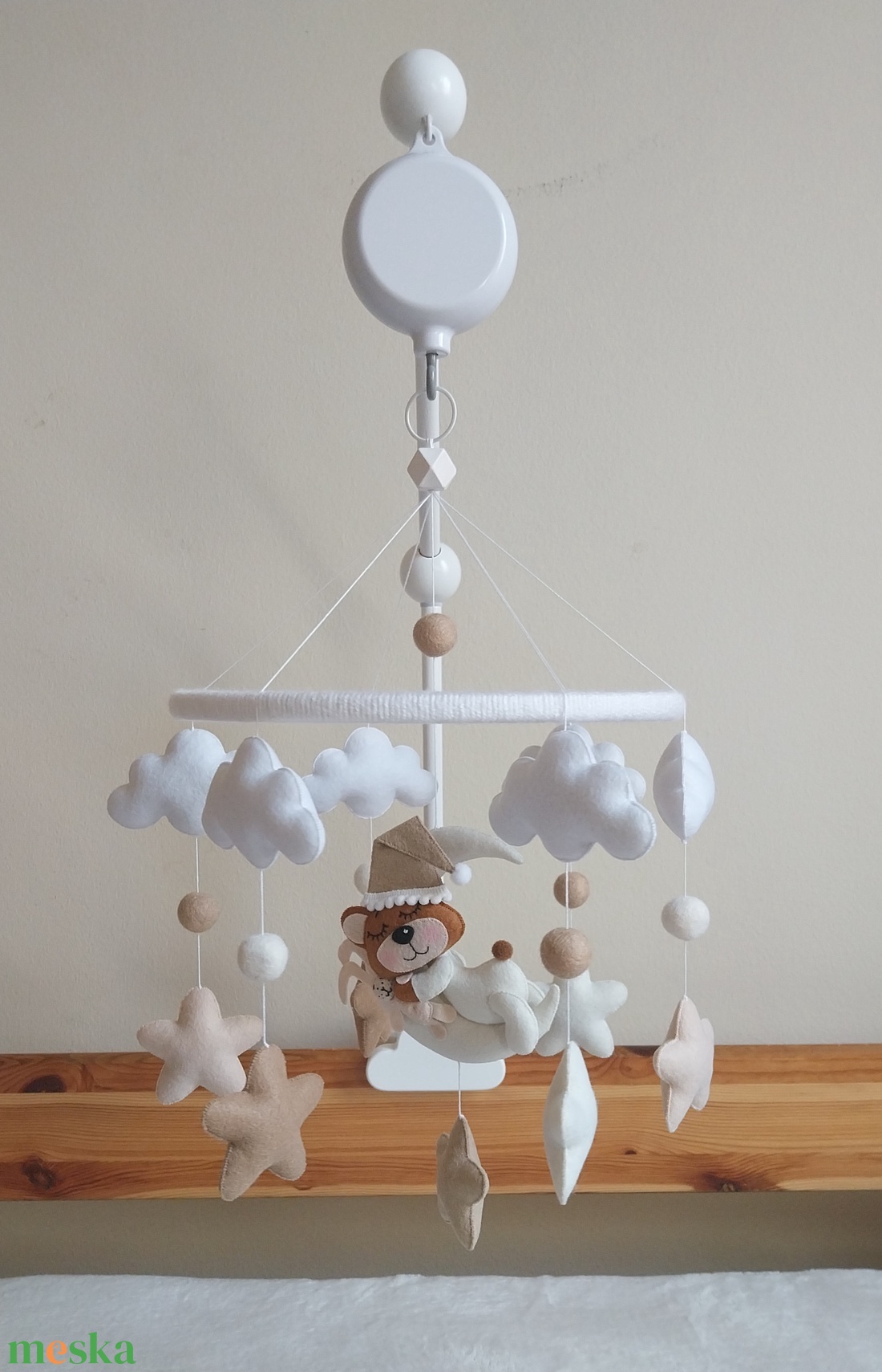 Jó éjszakát Kicsim! bézs-barna kiságyforgó, natúr színekkel, körforgó, kiságy forgó  - baba - mama - baba játékok - kiságyforgó - Meska.hu