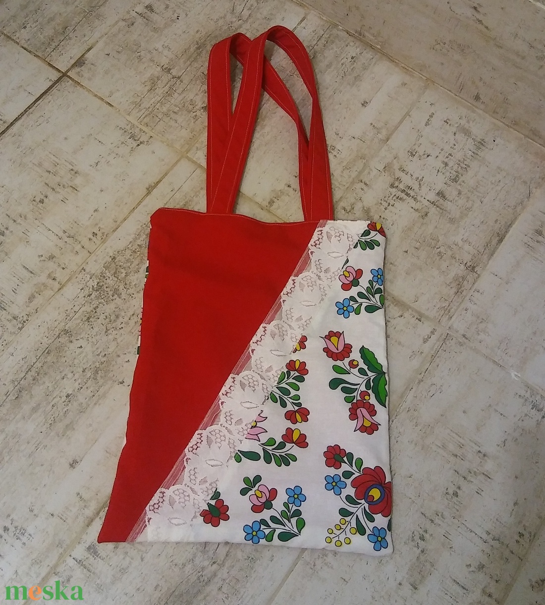 Kalocsai mintás szatyor - táska & tok - bevásárlás & shopper táska - shopper, textiltáska, szatyor - Meska.hu