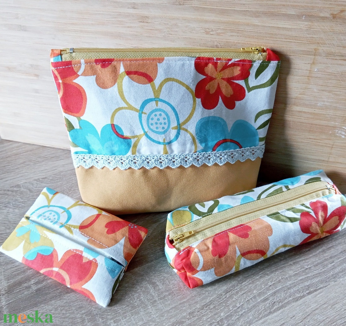 Színes virág mintás neszesszer szett - táska & tok - neszesszer - Meska.hu