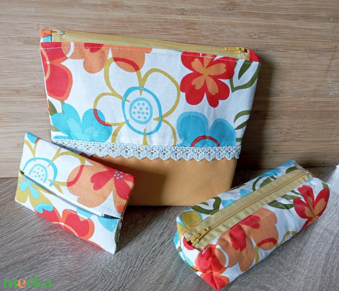 Színes virág mintás neszesszer szett - táska & tok - neszesszer - Meska.hu
