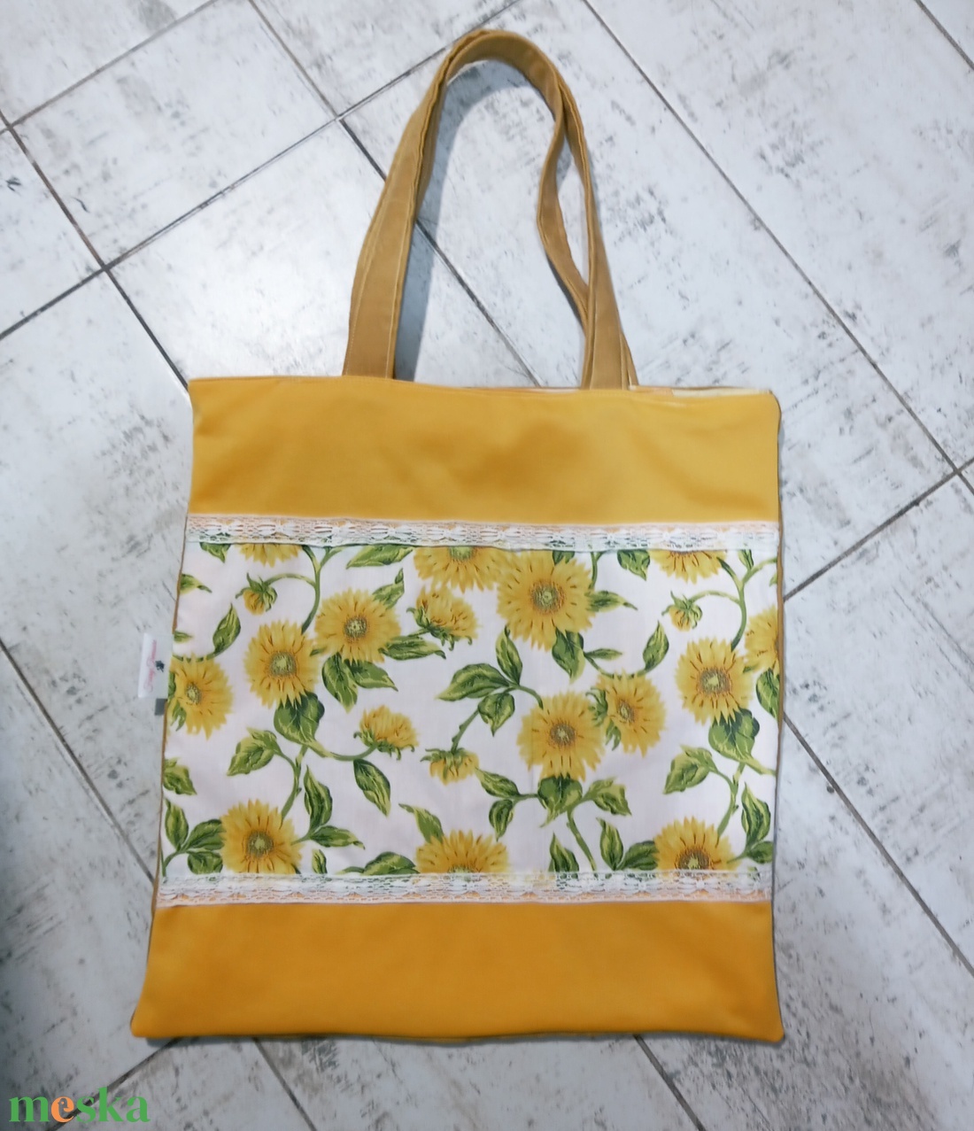 Napraforgó mintás szatyor - táska & tok - bevásárlás & shopper táska - shopper, textiltáska, szatyor - Meska.hu