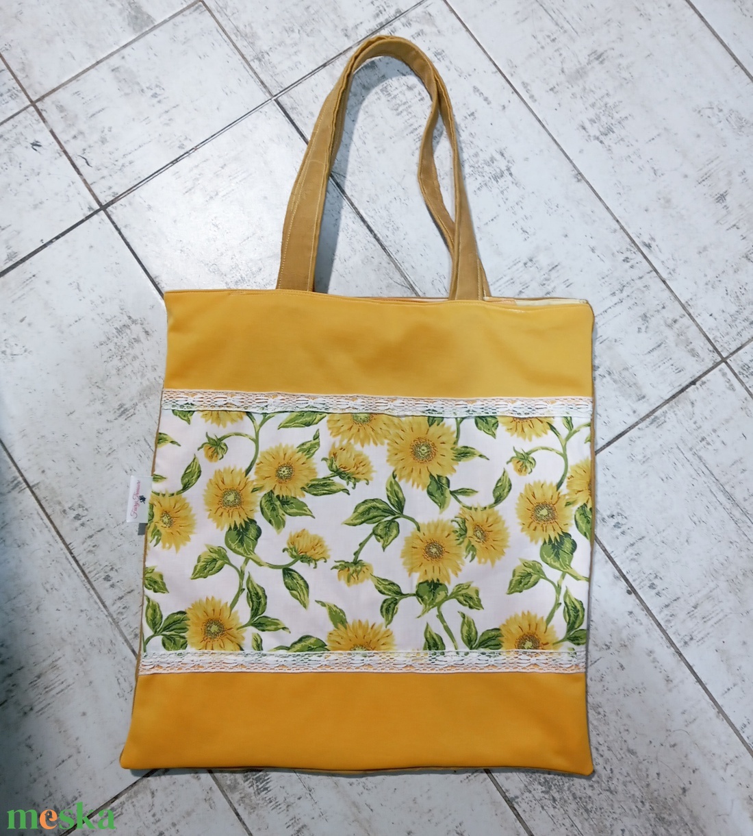 Napraforgó mintás szatyor - táska & tok - bevásárlás & shopper táska - shopper, textiltáska, szatyor - Meska.hu