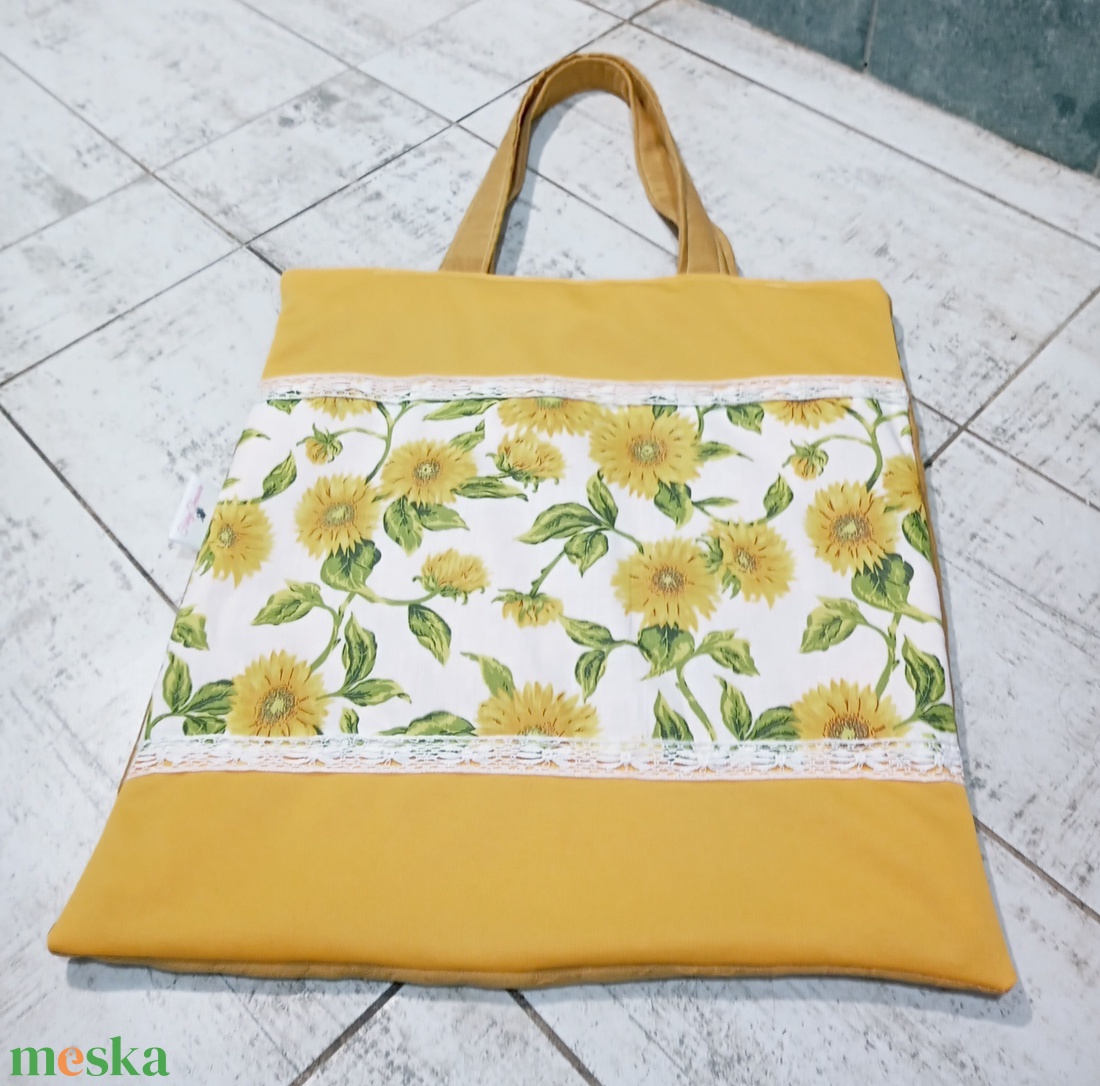 Napraforgó mintás szatyor - táska & tok - bevásárlás & shopper táska - shopper, textiltáska, szatyor - Meska.hu