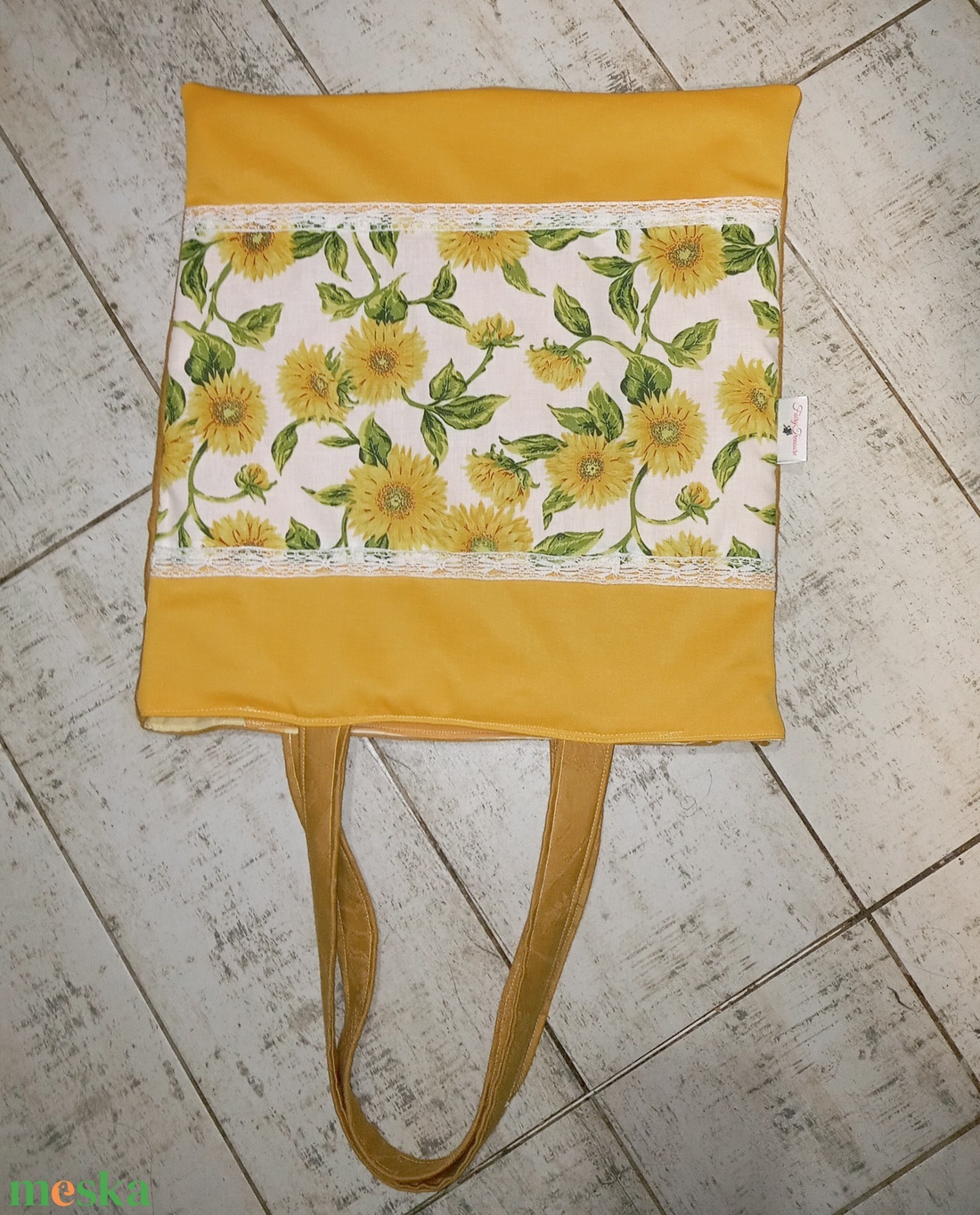 Napraforgó mintás szatyor - táska & tok - bevásárlás & shopper táska - shopper, textiltáska, szatyor - Meska.hu
