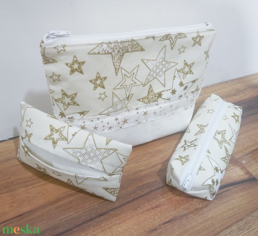 Arany csillagos karácsonyi mintás neszesszer szett - táska & tok - neszesszer - Meska.hu